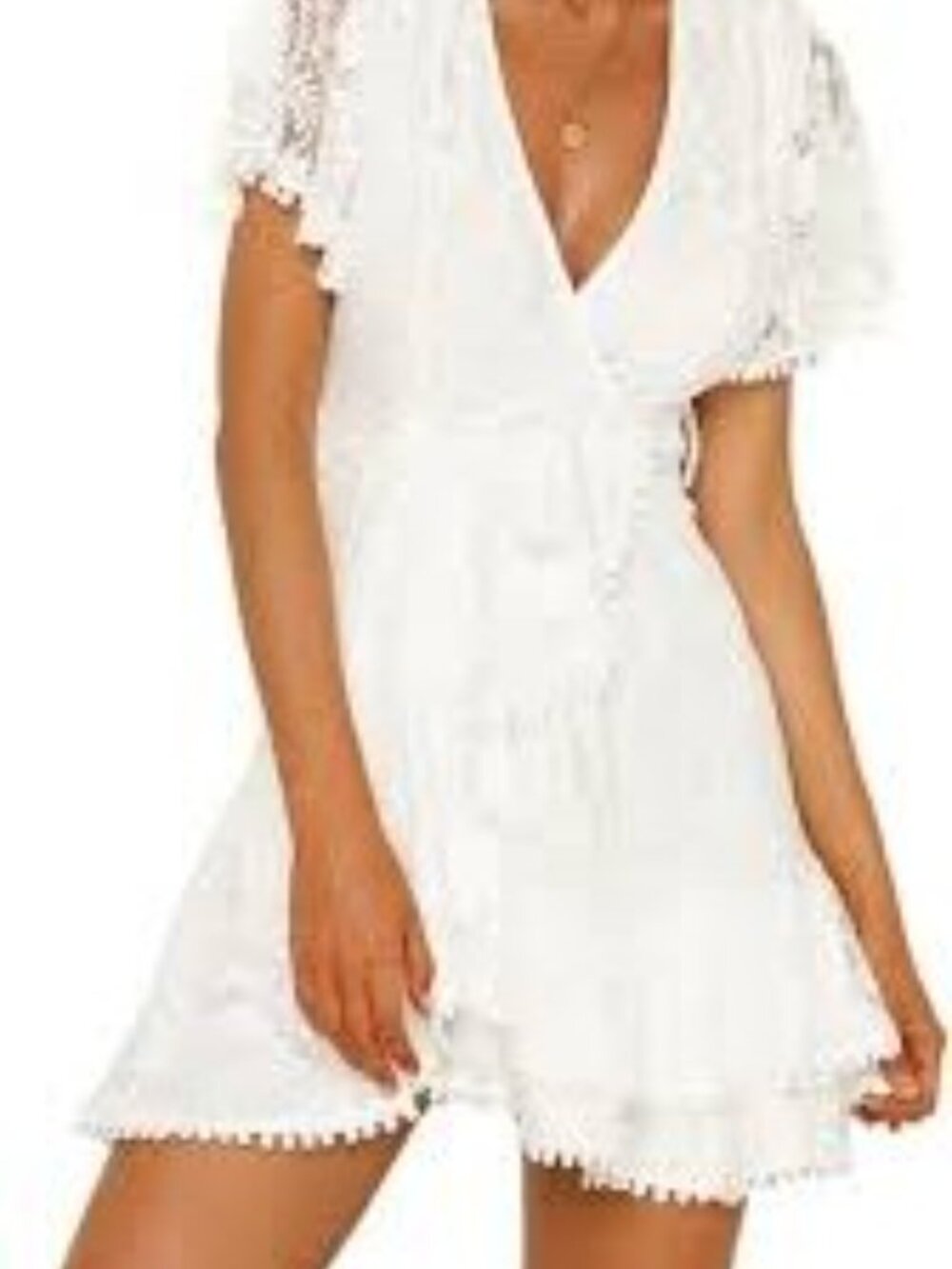 saints + secrets Lace Wrap Mini Dress in Ivory - Picture 2 of 6